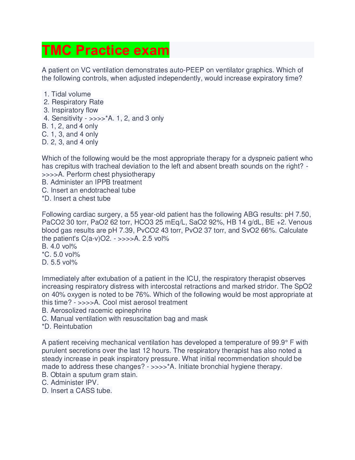 Preview image for TMC Practice exam 2022/2023 (with questions & 100% verified correct answers)